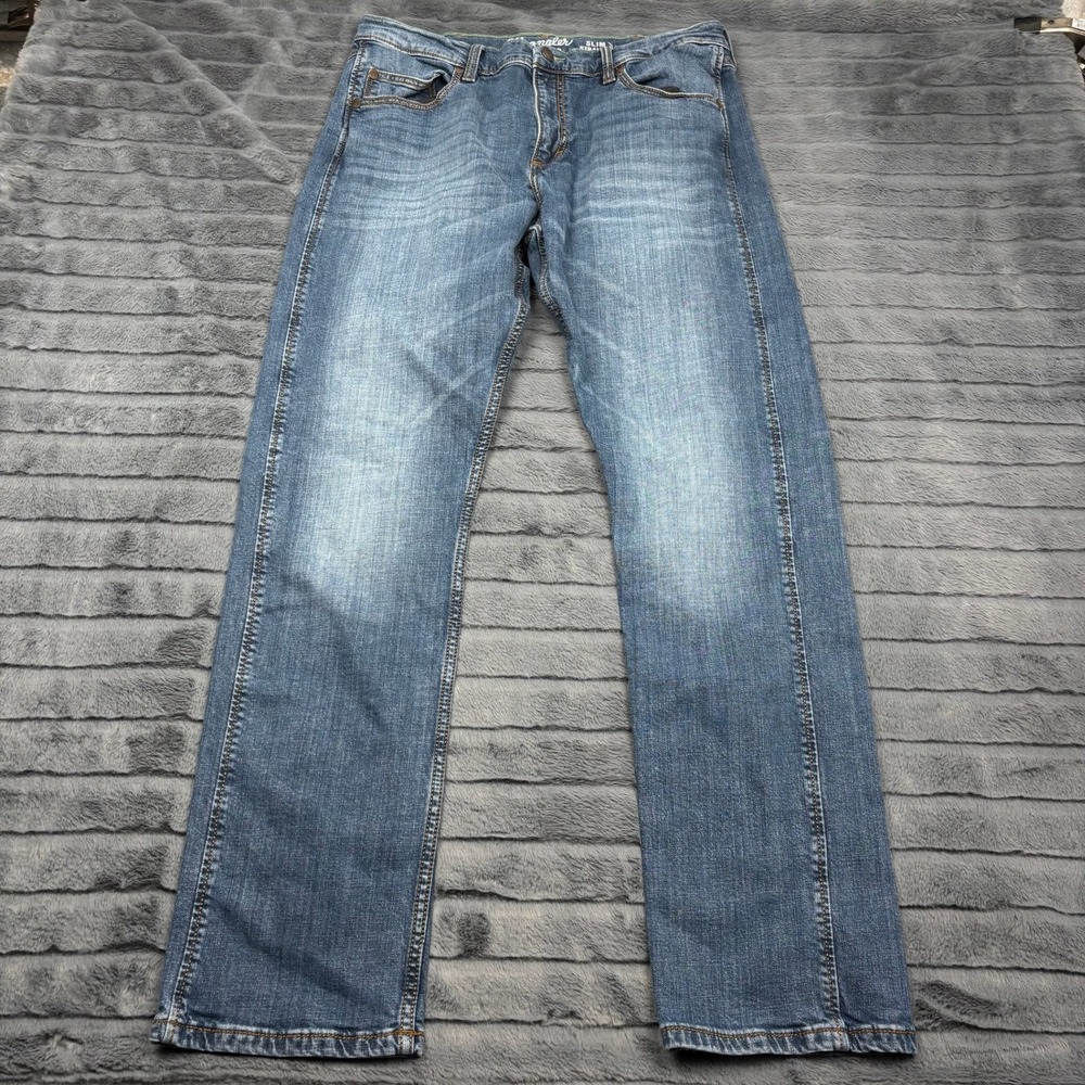 Wrangler Retro Slim Straight Jeans Mens 33x31 Medium Wash Blue Denim Pants 11594